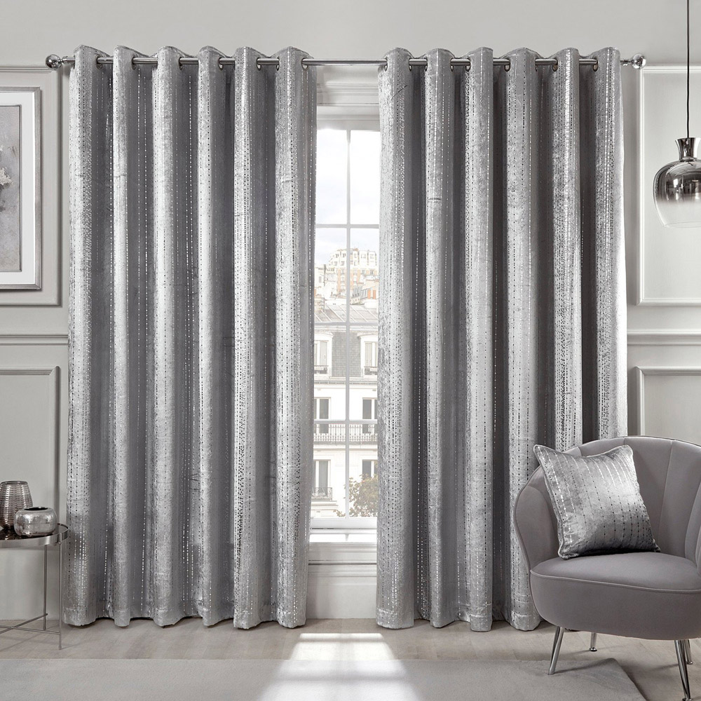 Divante Selina Silver Foil Dotty Stripe Curtains 168 x 229cm Image 2