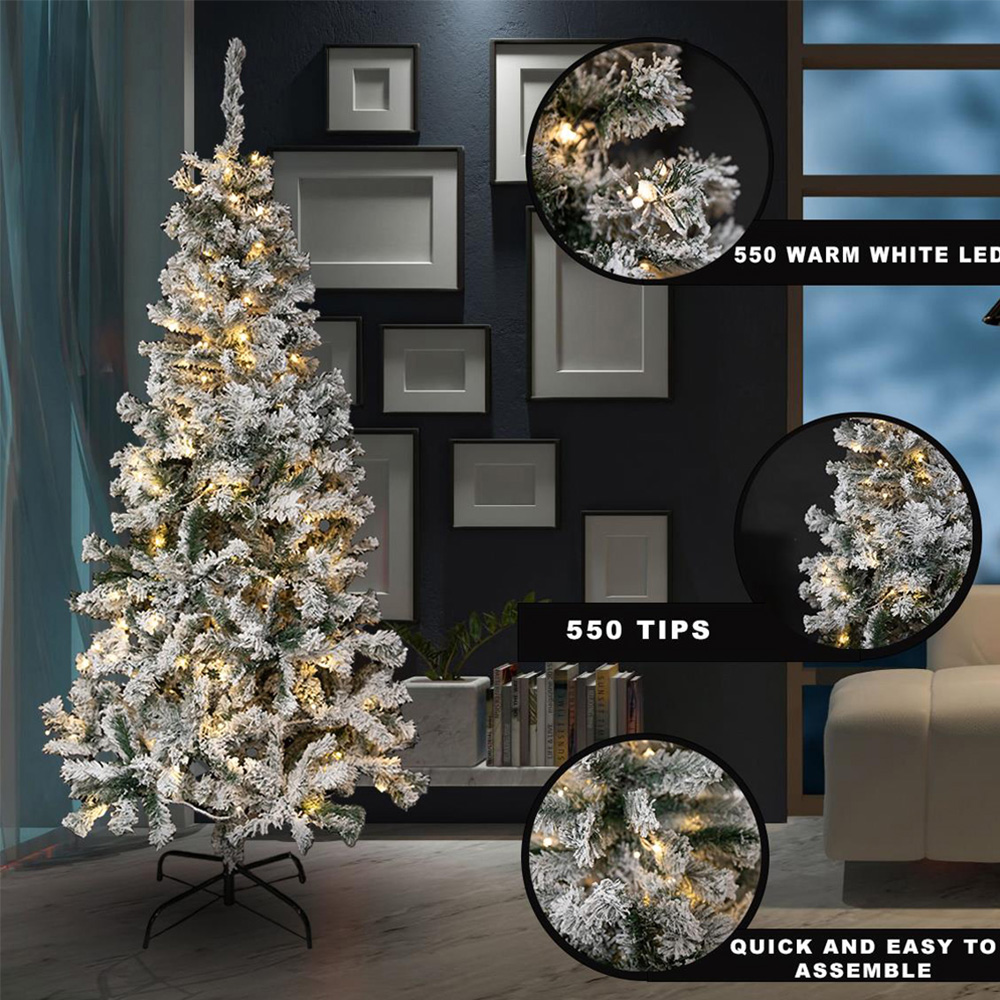 Shatchi Warm White LED Pre-Lit Yukon Snow Pine Christmas Tree 6ft Image 5
