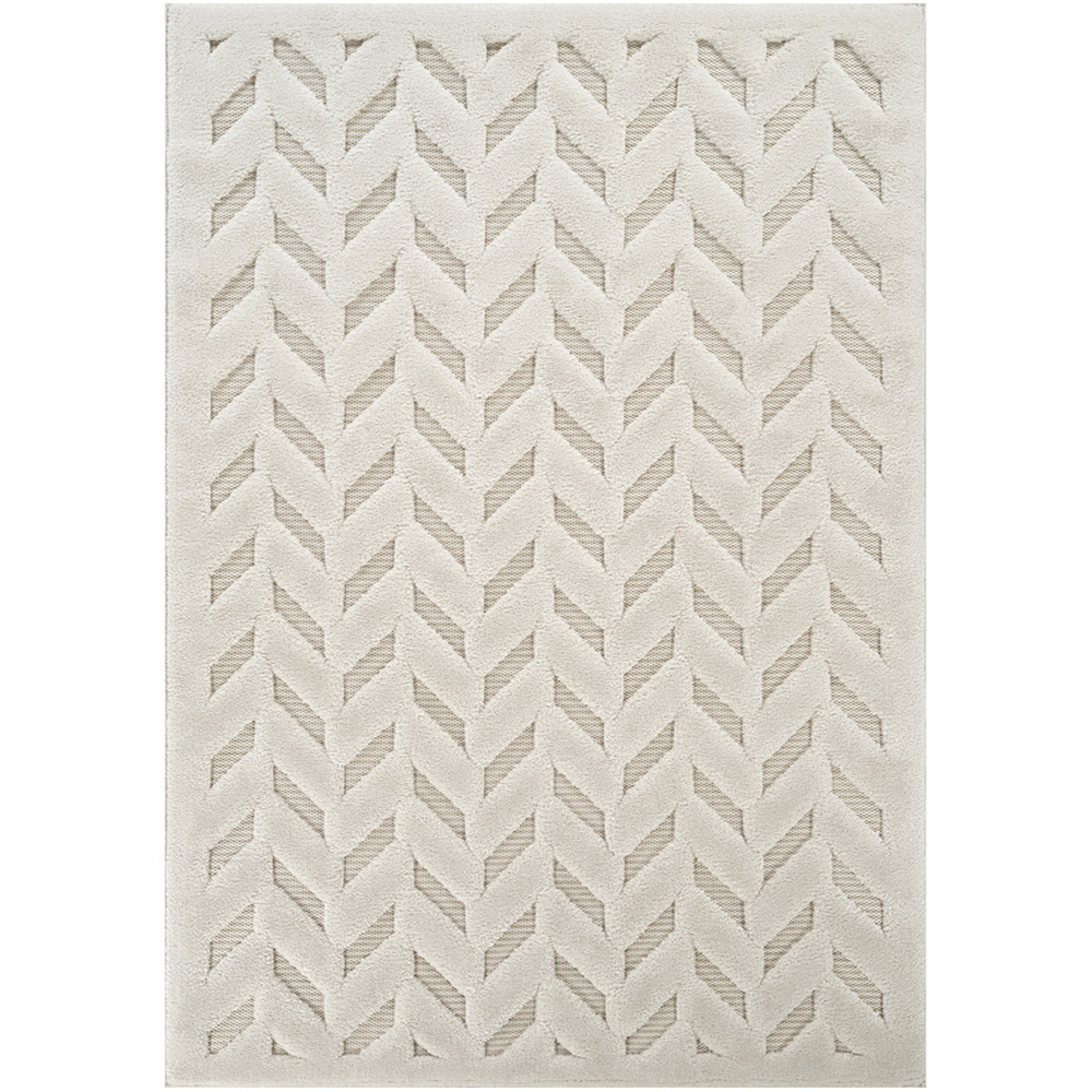 Freya Living Room Area Rug Contemporary 3D Embossed Modern Herringbone Design - Cream 200cm x 290cm Image 1