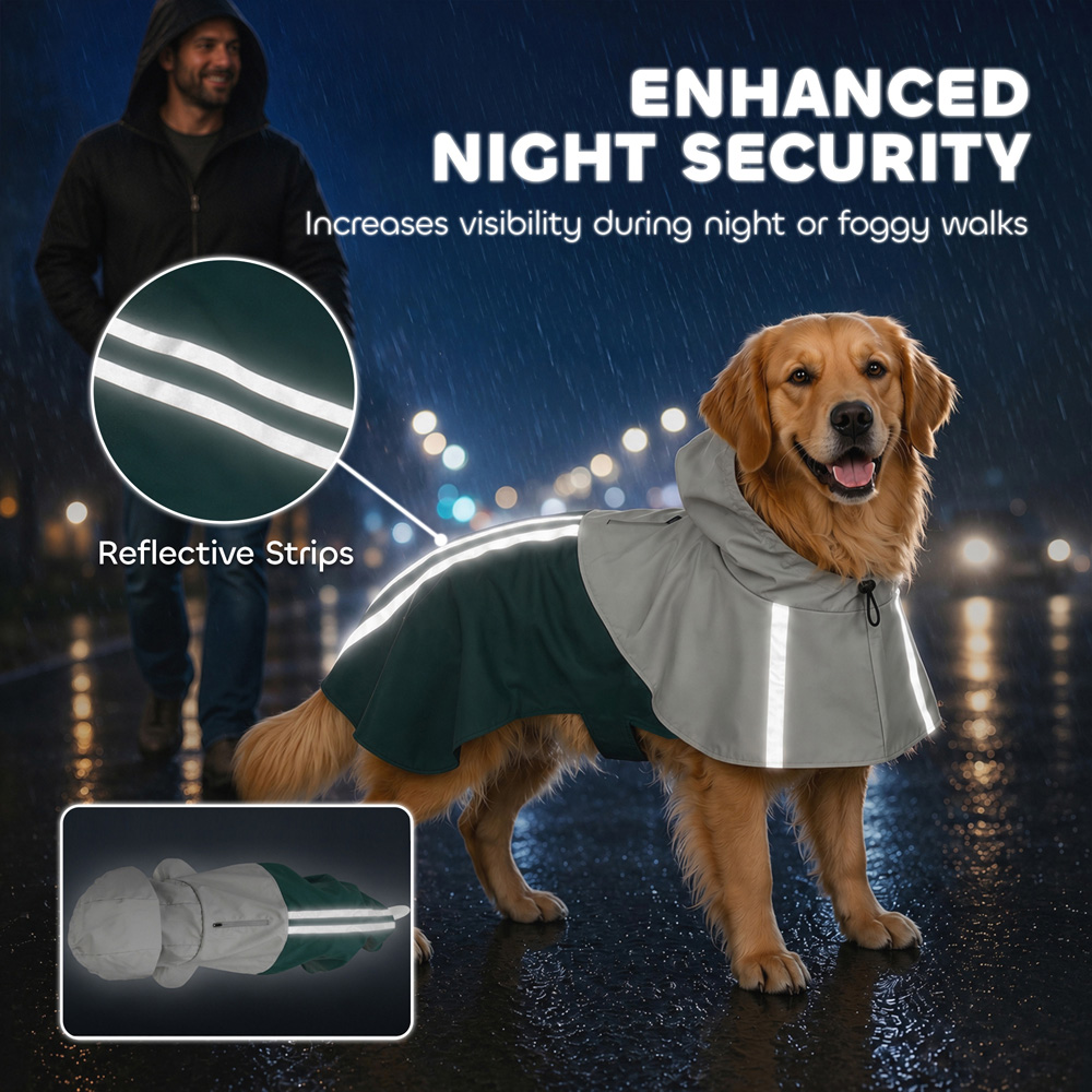 PawHut Green Dog Raincoat with Hood Large Image 6