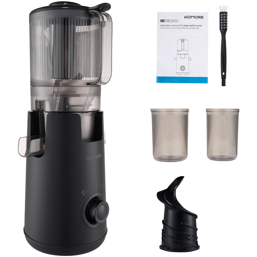 Komore EK090049 Black Slow Masticating Cold Press Juicer with 130mm Chute 300W Image 6