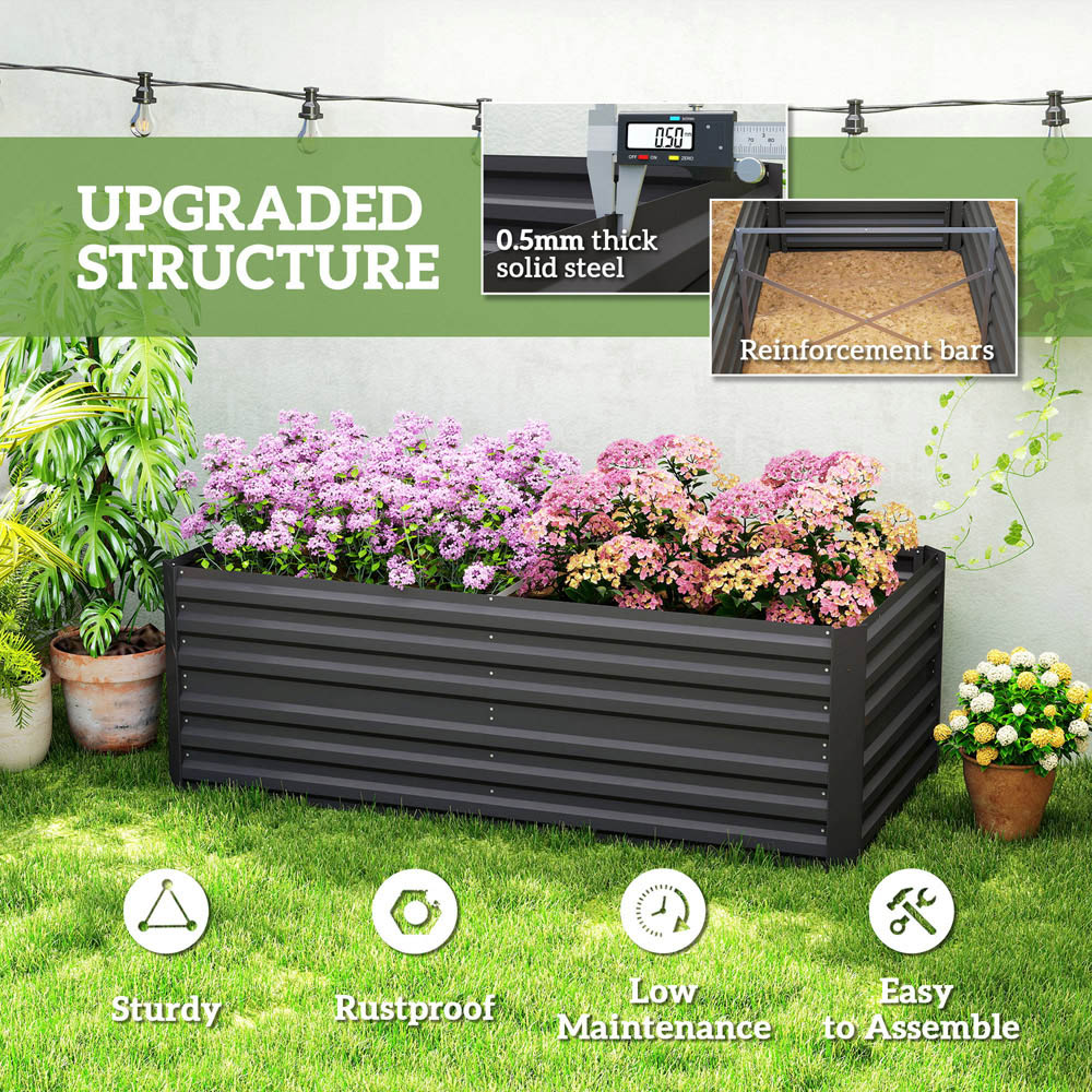 Outsunny Galvanised Steel Black Outdoor Raised Bed with Reinforced Rod 180 x 90cm Image 8
