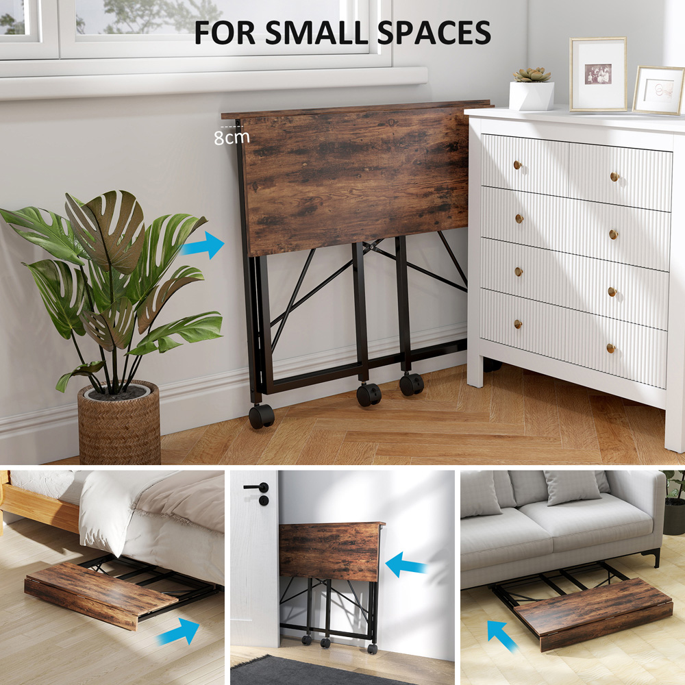 HOMCOM Brown Foldable Desk with Wheels Image 4