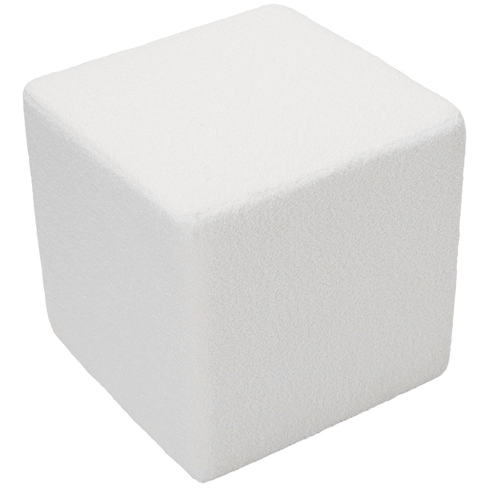 Living and Home White Teddy Fleece Upholstered Cube Footstool Image 5