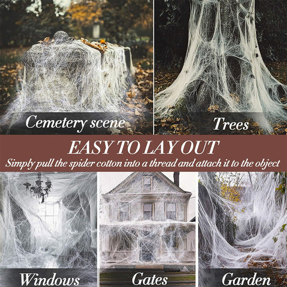 Lovii White Stretchable Cotton Spider Web with 60 Fake Spider Halloween Decoration 300g Image 3