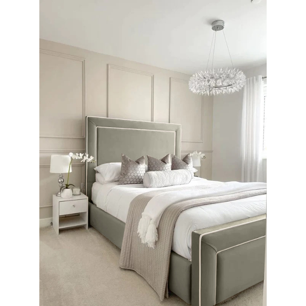 Eleganza Home Arring King Size Grey Plush Velvet Bed Frame with Headboard and Footboard Image 2