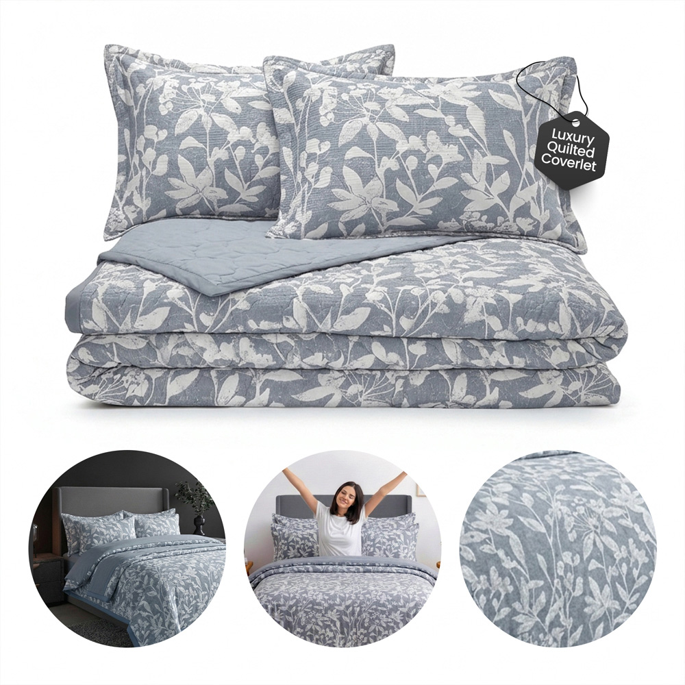 Sweet Dreams Ashbury Blue Botanical Bedspread Set 235 x 235cm Image 2