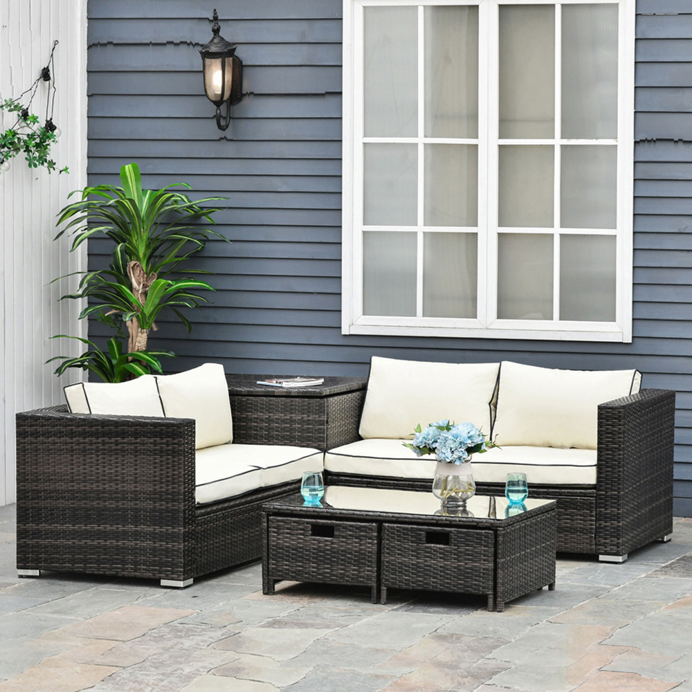 Outsunny 4 Seater Brown PE Rattan Sofa Lounge Set with Coffee Table Image 1