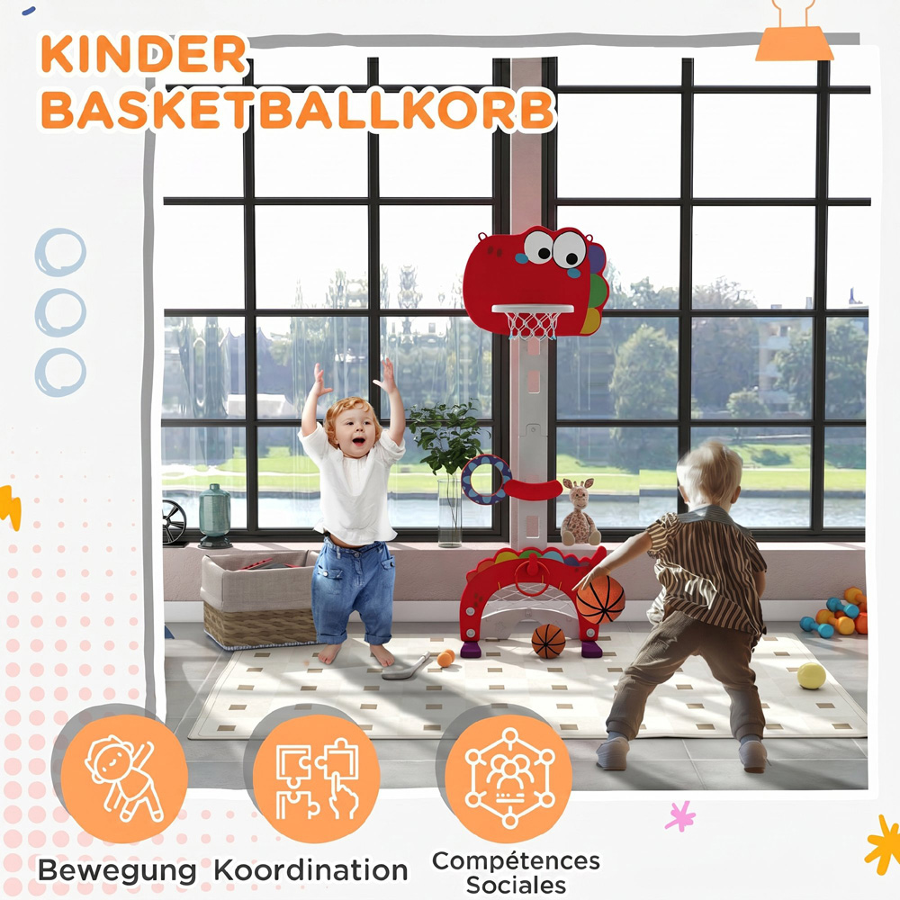 AIYAPLAY 5-in-1 Kids Red Height Adjustable Basketball Set Image 5