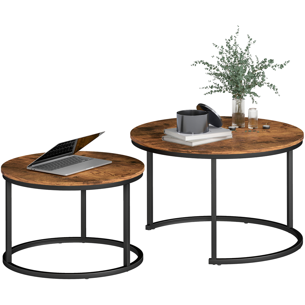Portland Rustic Brown Round Nest of Tables Set of 2 Image 2