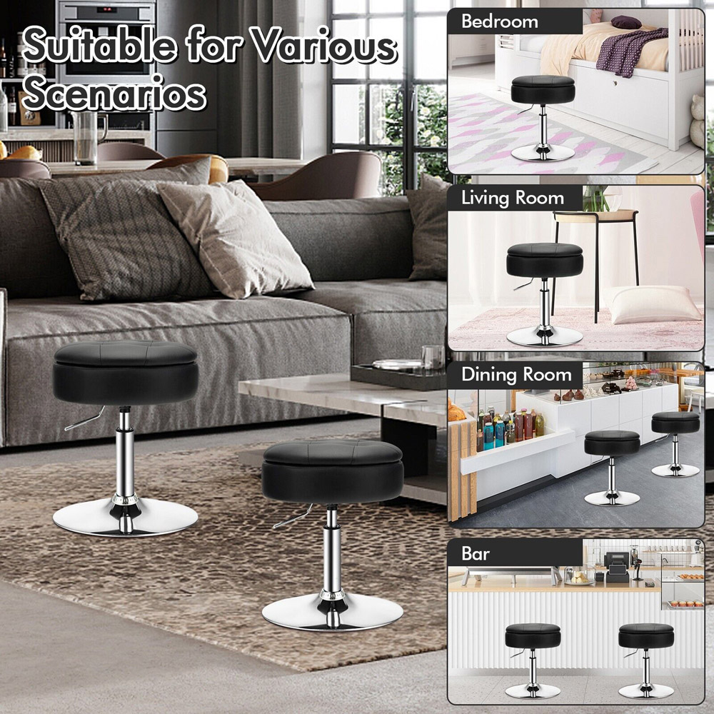 Costway Black Swivel Vanity Dressing Table Stool with Removable Tray Lid Image 5
