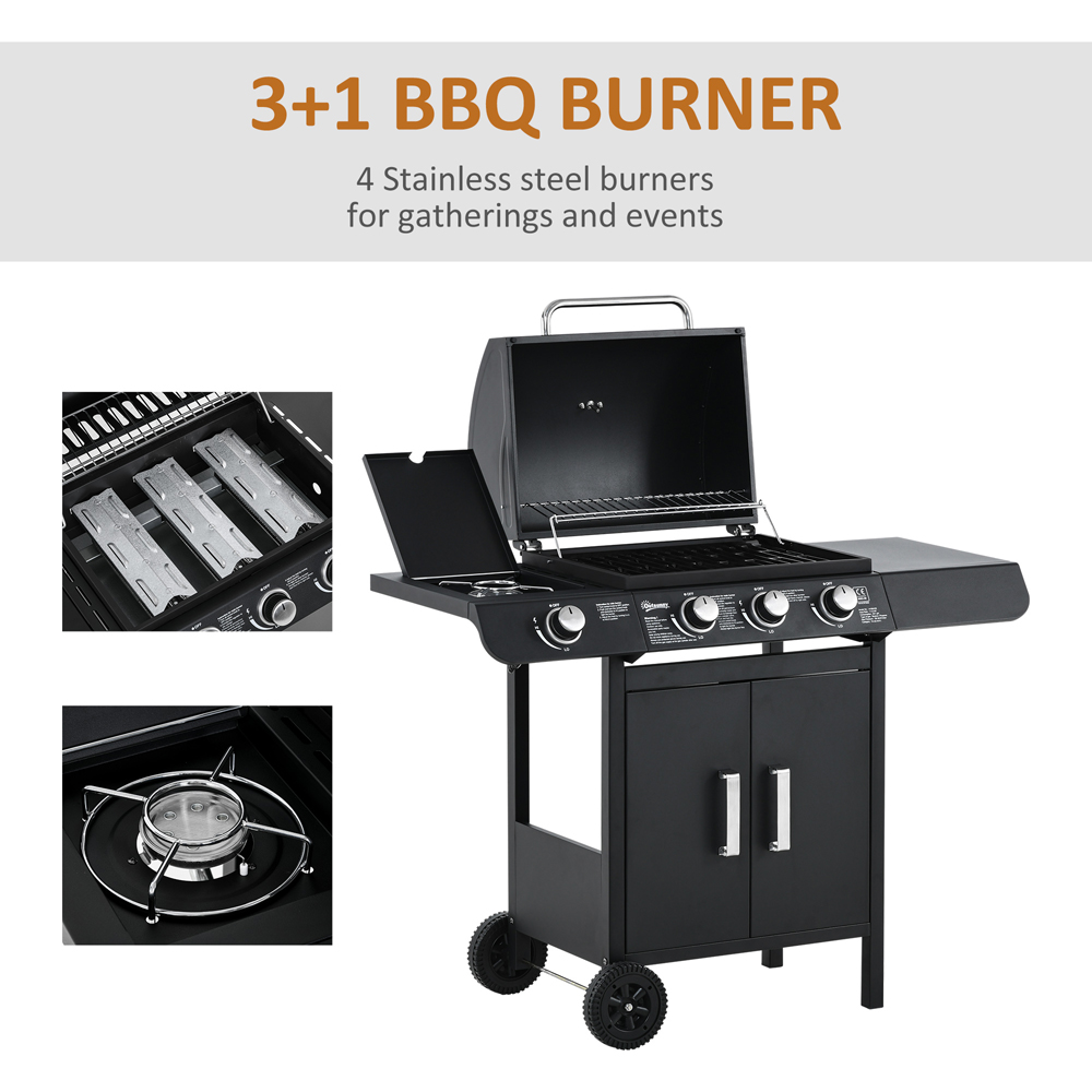 Outsunny Deluxe Black 3 Burner Gas BBQ Grill with Side Burner Image 5