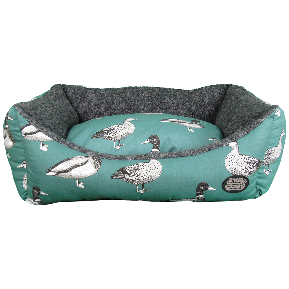 Snug & Cosy Large Rectangle Teal Duck Print Dog Bed Image 1