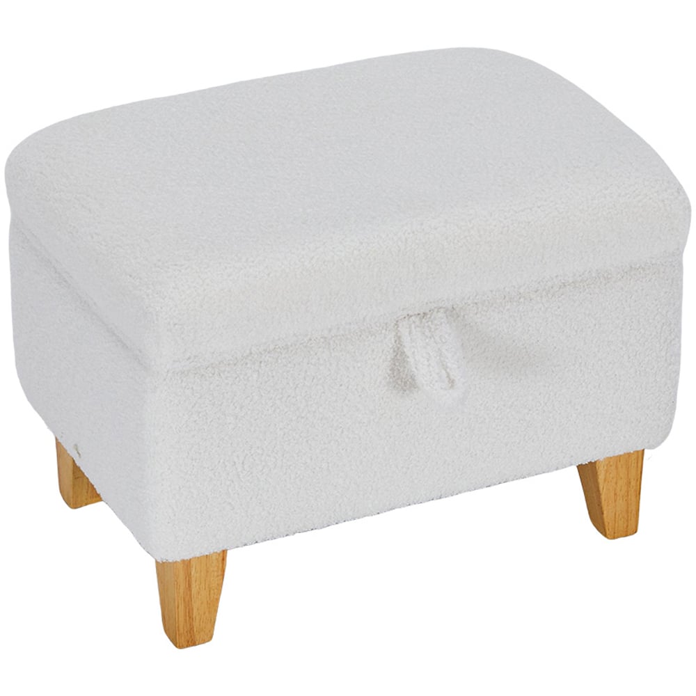 Living and Home White Teddy Fleece Upholstered Storage Ottoman Image 2