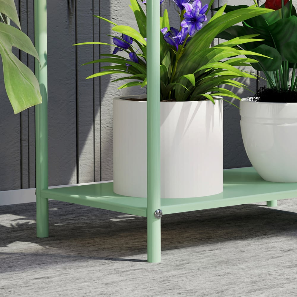 Outsunny 2 Tier Green Metal Plant Stand with Drain Holes Image 3