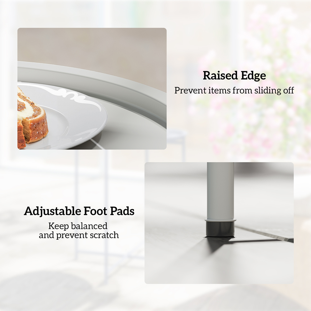 Outsunny White Round Foldable Garden Side Table with Removable Tray Image 6