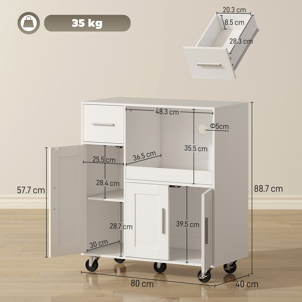 HOMCOM 3 Door Single Drawer Rolling Kitchen Cart Image 9