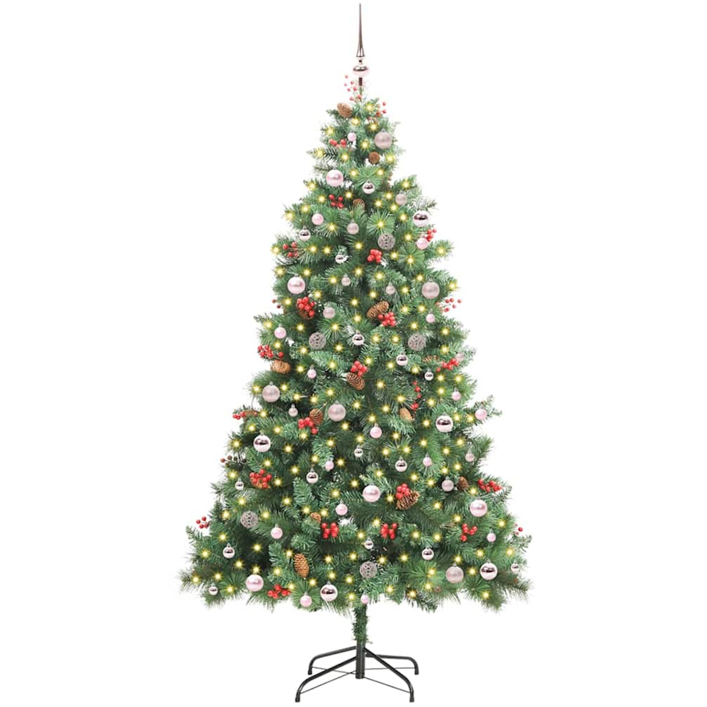 vidaXL 300 LED Pre-Lit Pink Baubles Green Artificial Christmas Tree 8ft Image 1