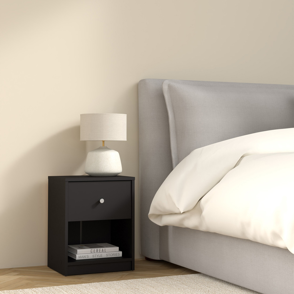 Furniture To Go May Single Drawer Single Shelf Black Bedside Table Image 6