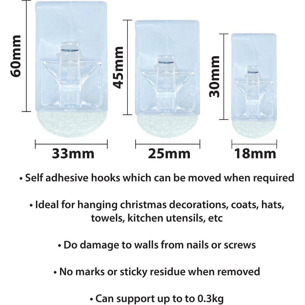 St Helens Square Shape Reusable Plastic Self Adhesive Hook 9 Pack Image 6