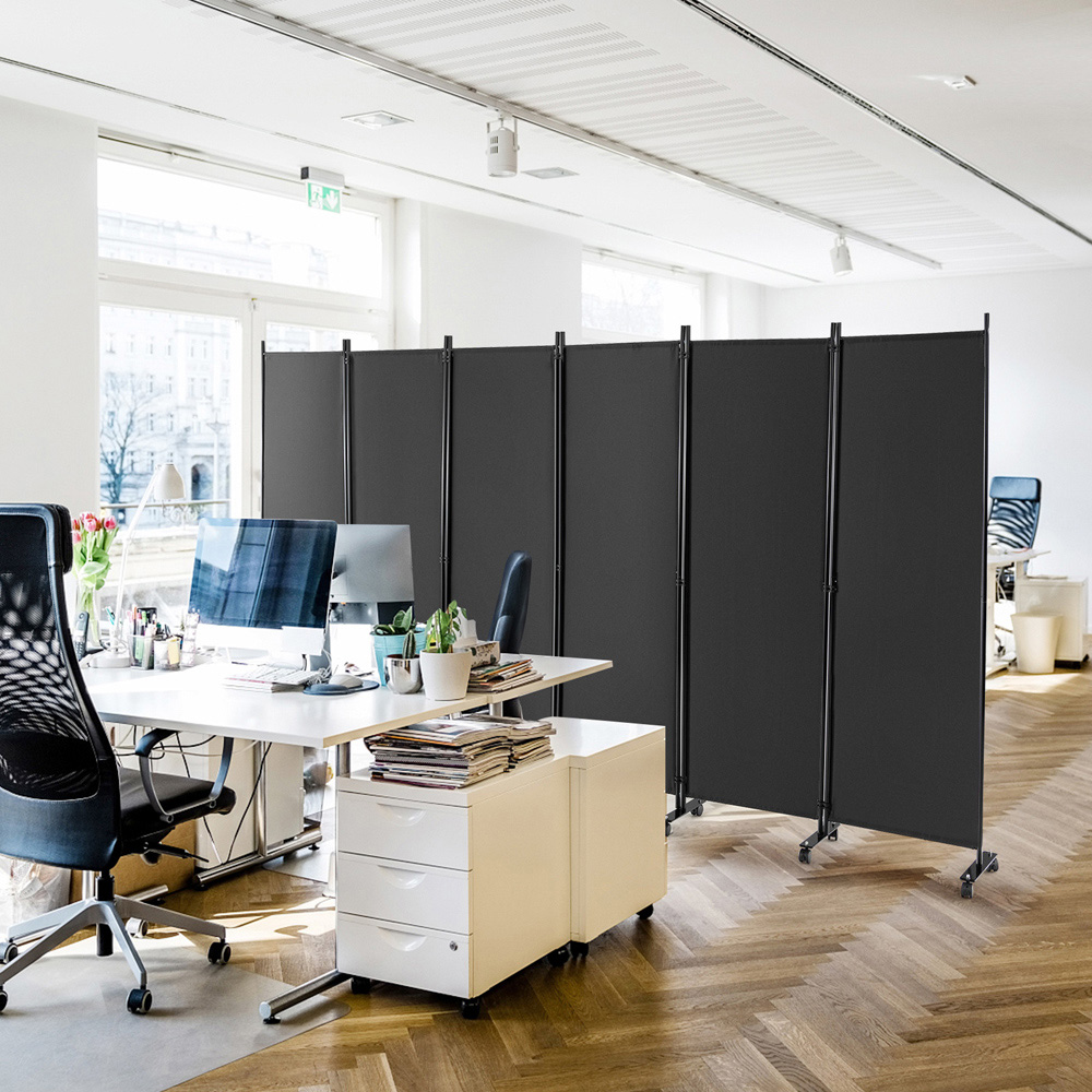 Costway 6 Panel Grey Room Divider on Wheels Image 4