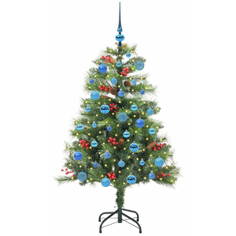 vidaXL 150 LED Pre-Lit Blue Baubles Green Artificial Christmas Tree 5ft Image 1