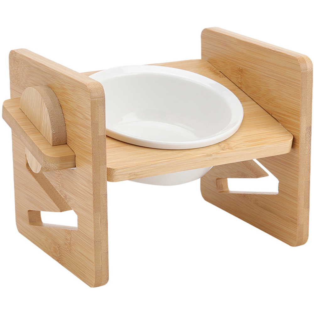 H&O Direct Single Bowl Height Adjustable Bamboo Pet Feeder Image 1