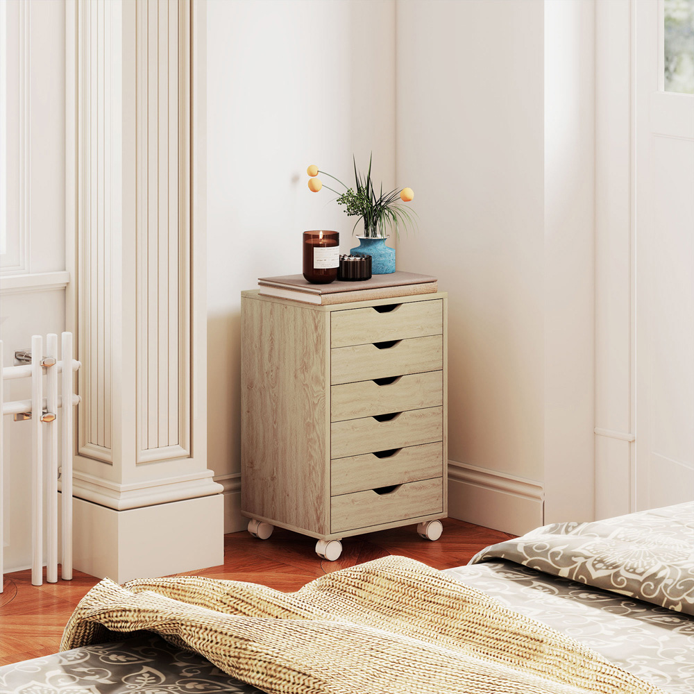 HOMCOM 6 Drawer Oak Vertical File Cabinet with Wheels Image 3