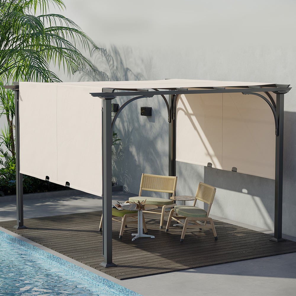 Outsunny 3 x 3m Beige Retractable Sun Shade Pergola Roof Image 1