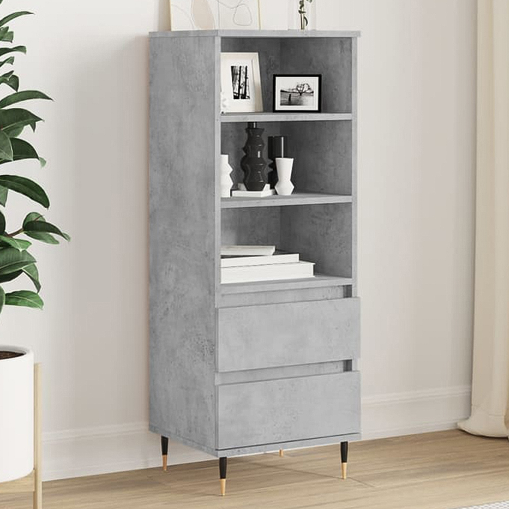 vidaXL 2 Drawer 3 Shelf Concrete Grey Wooden Highboard Image 1