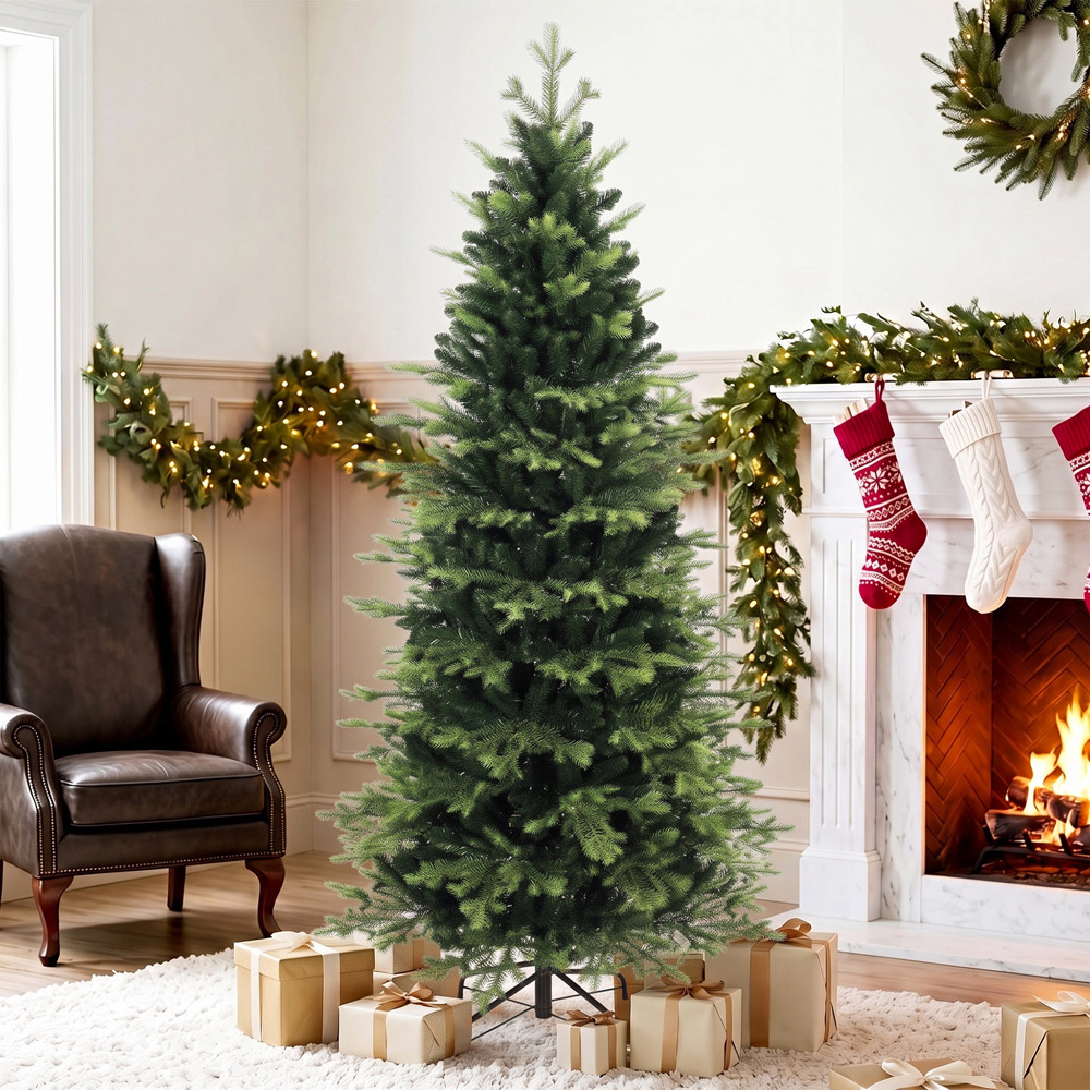 HOMCOM Green Geneva Fir Hinged Artificial Christmas Tree with 2079 Branch Tips 7ft Image 4