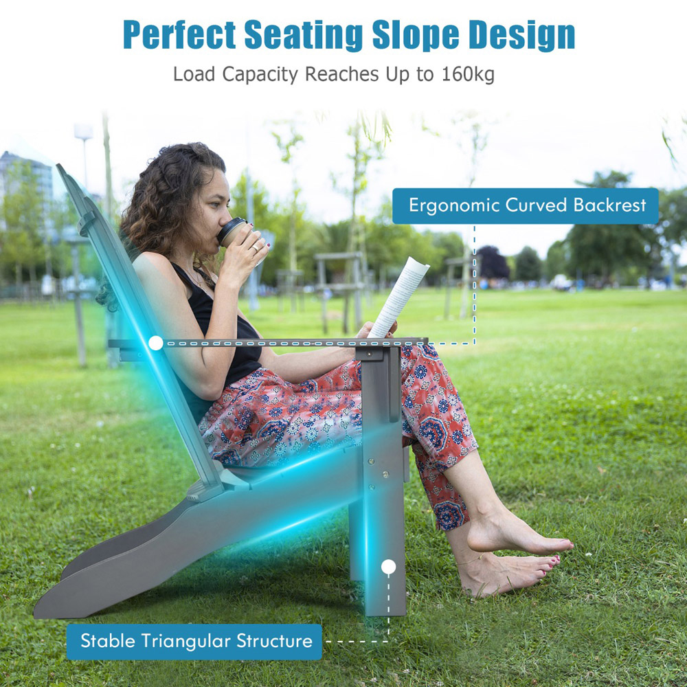 Costway Grey Slatted Acacia Wood Adirondack Lounge Chair Image 7