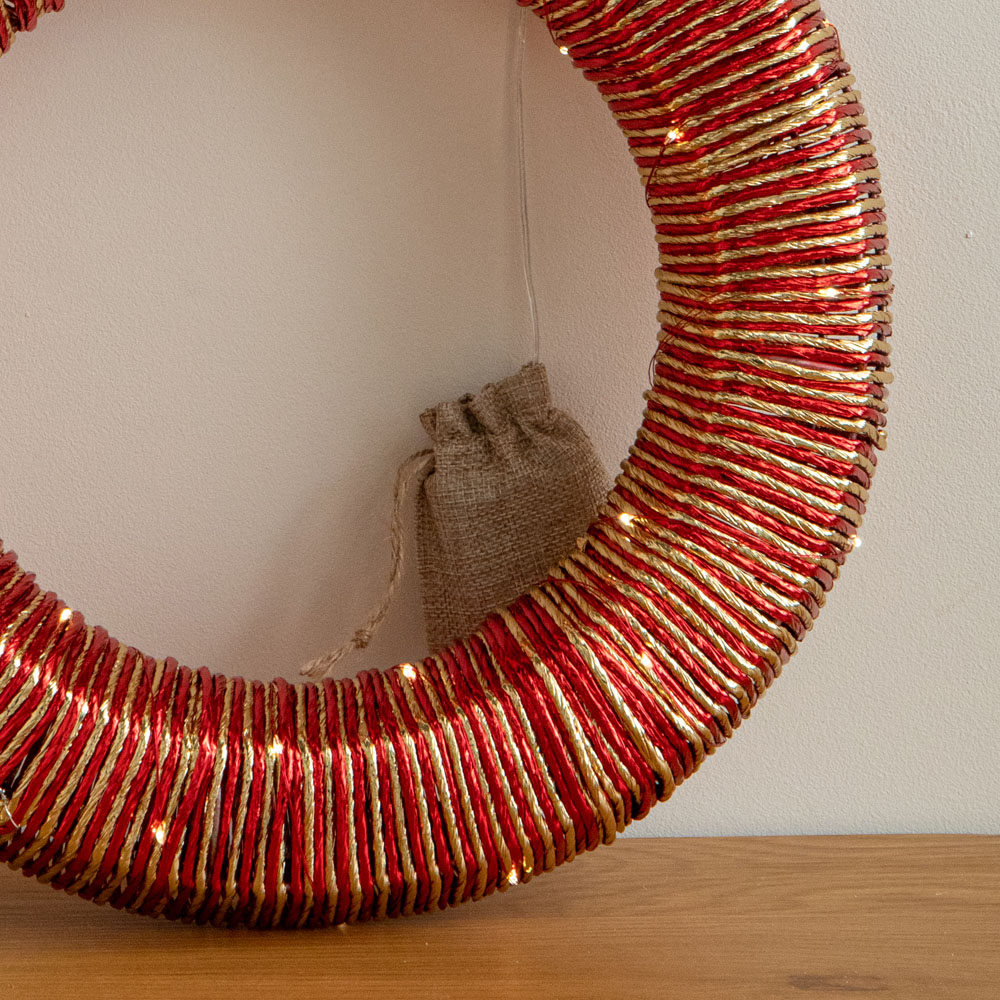 Samuel Alexander Warm White LED Red and Gold Braid Christmas Wreath 40cm Image 6