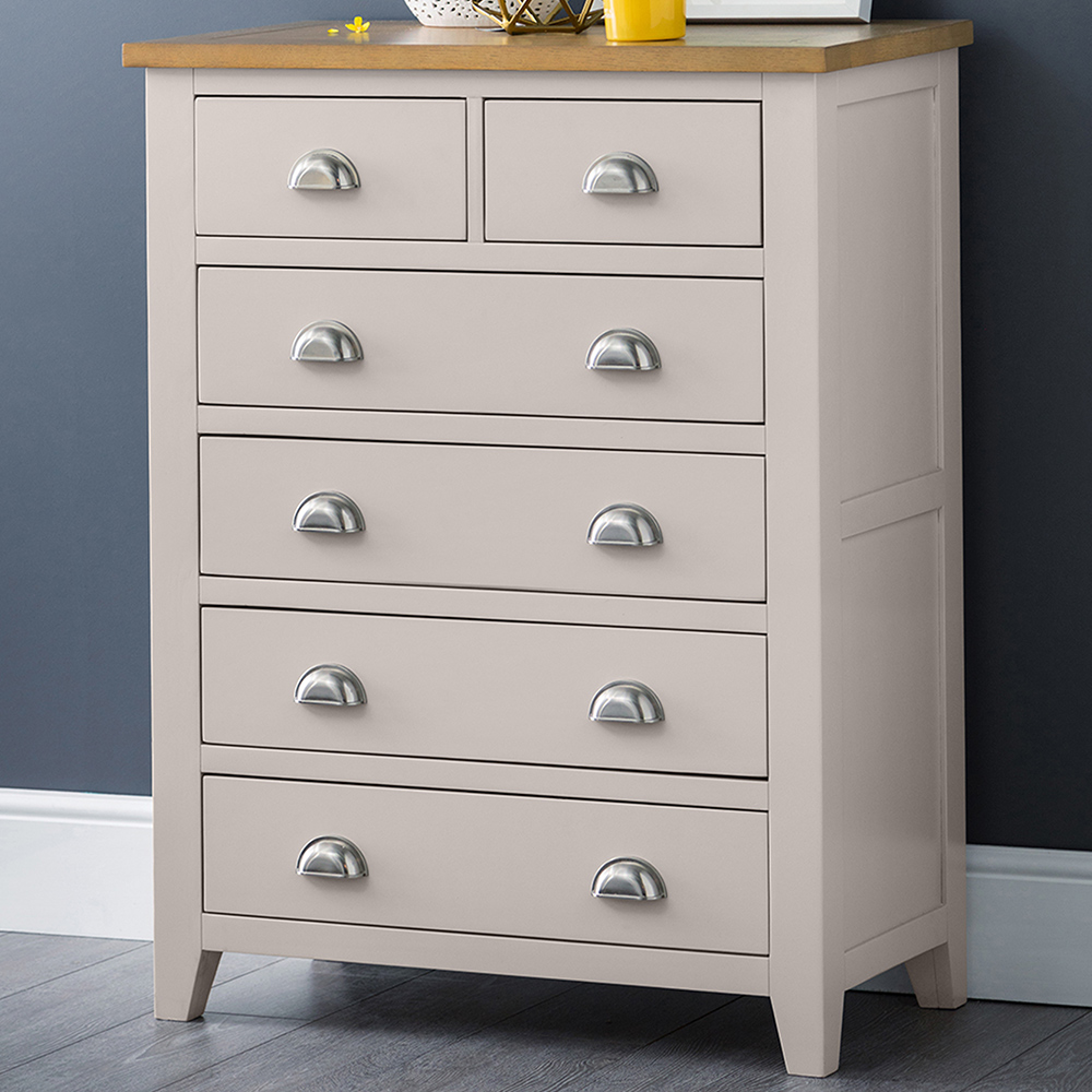 Julian Bowen Richmond 6 Drawer Grey and Oak Chest of Drawers Image 1