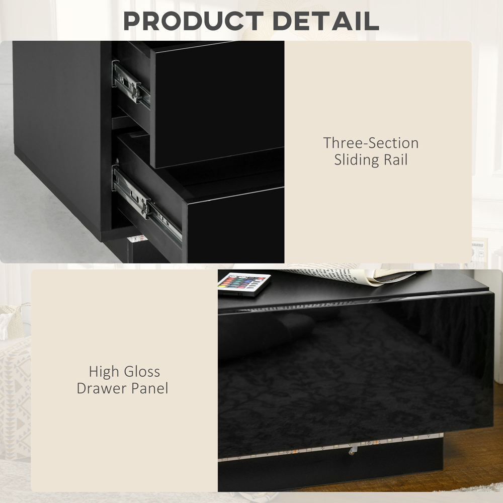 HOMCOM 2 Drawer Black High Gloss Bedside Table Image 6