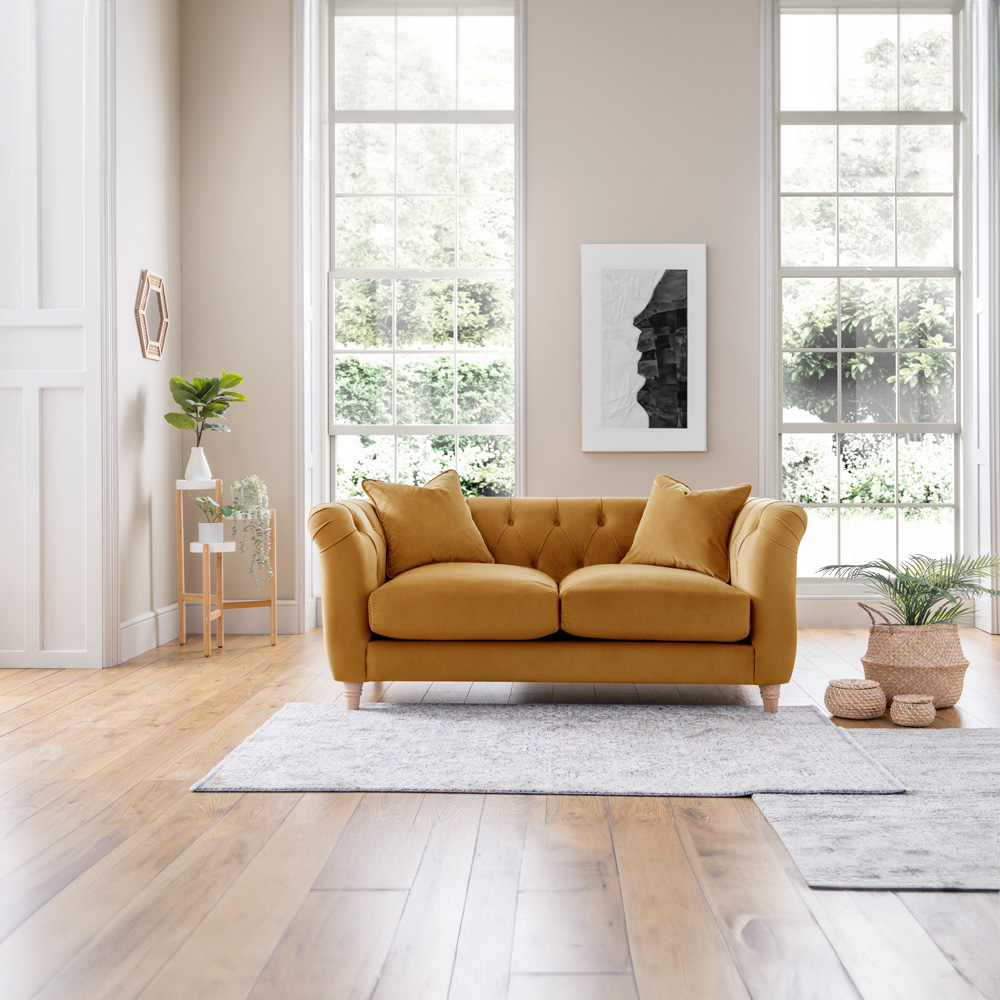 2 Seater Ochre Velvet Sofa Image 4