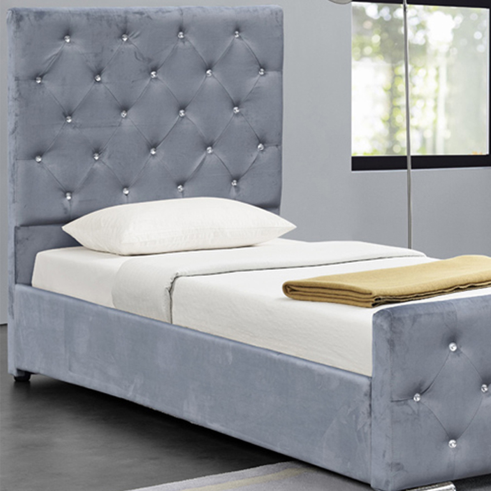 3ft Fabric Diamante Chesterfield Bedframe in Grey Image 2