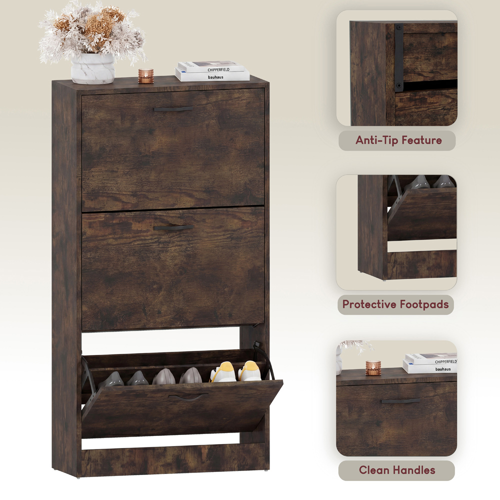 VIDA DESIGNS 3 Drawer Dark Wood Shoe Cabinet Image 5