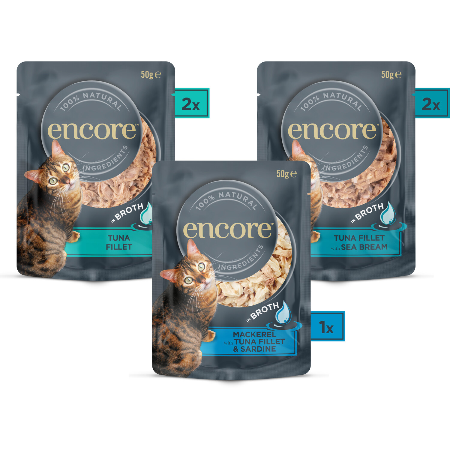 Pack of 5 Encore Wet Cat Food in Broth Pouches - Fish Selection Image 5