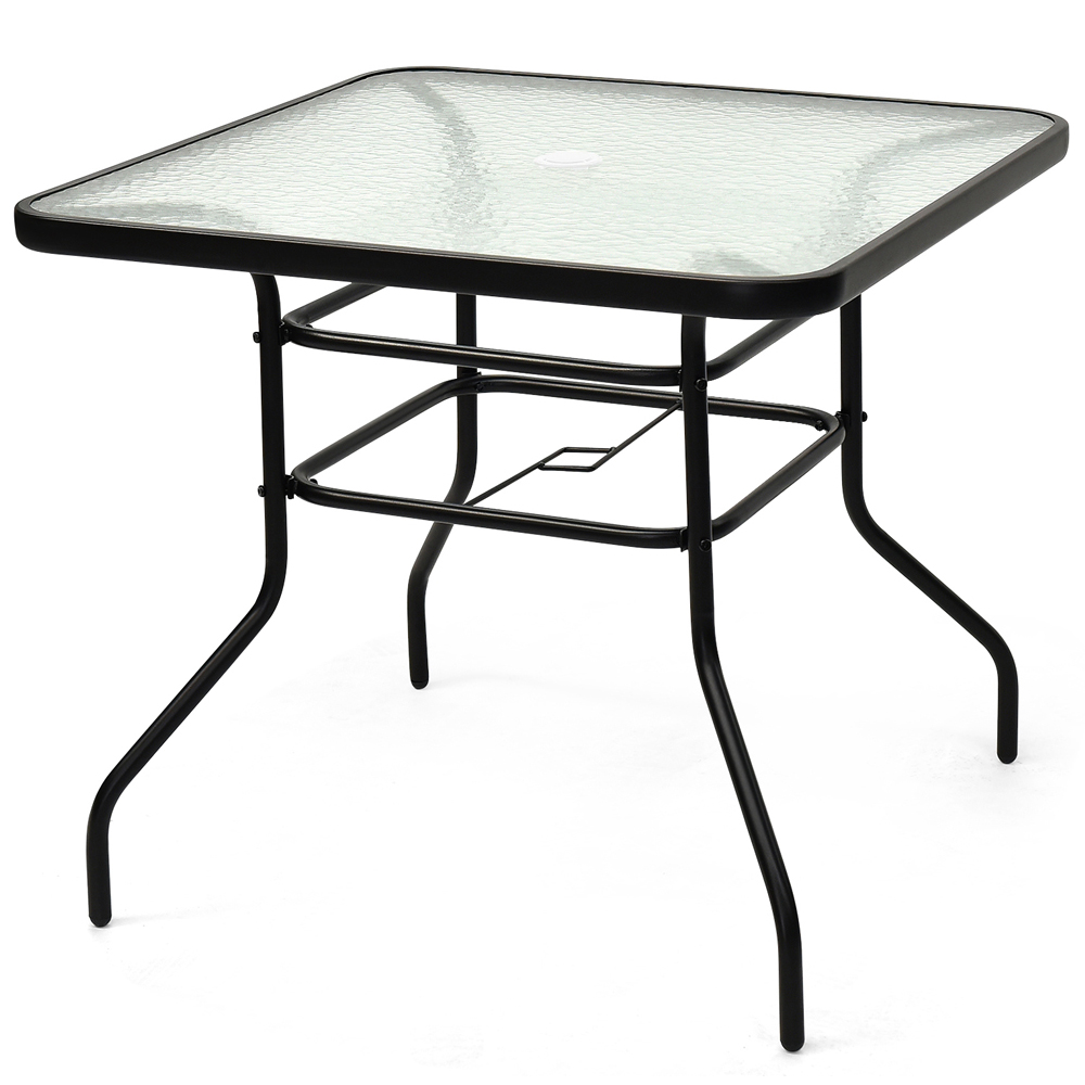 Costway 4 Seater Glass Dining Table Black with Parasol Hole Image 2