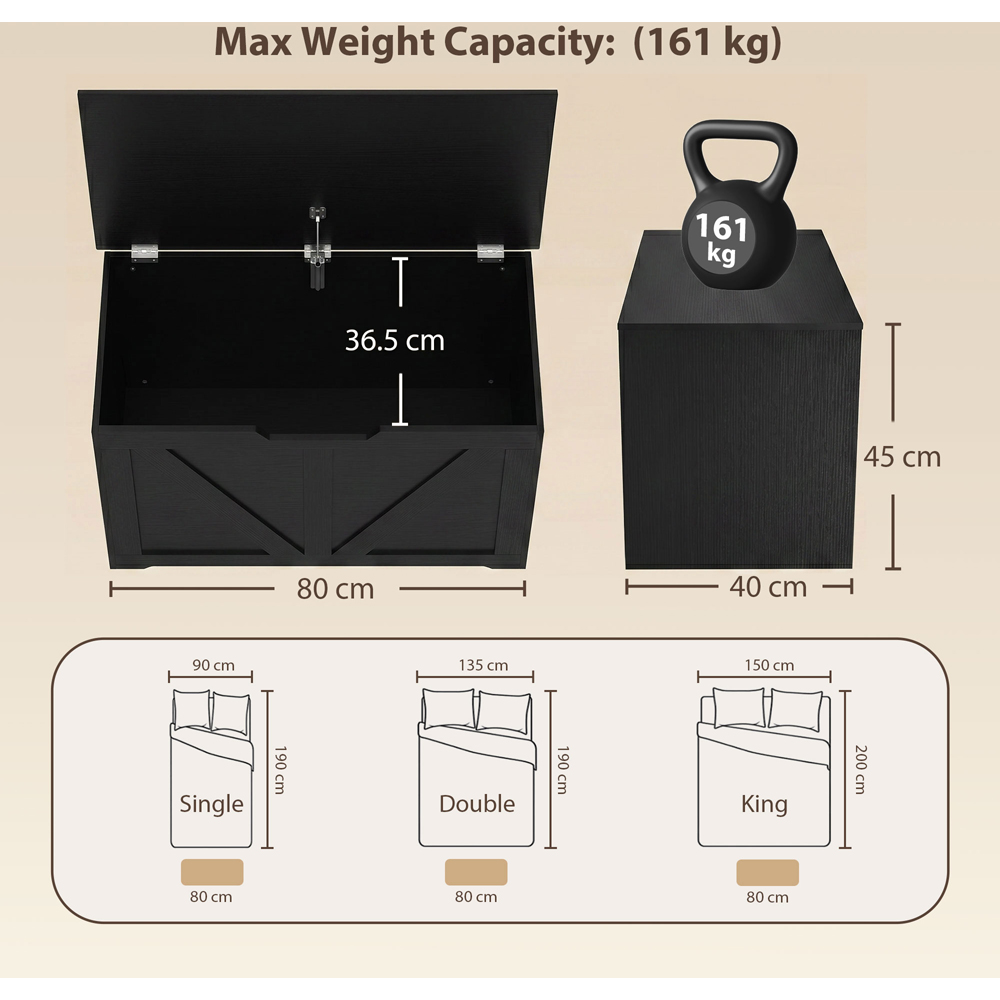 HOMCOM 100L Black Storage Trunk with Safety Hinge Image 9