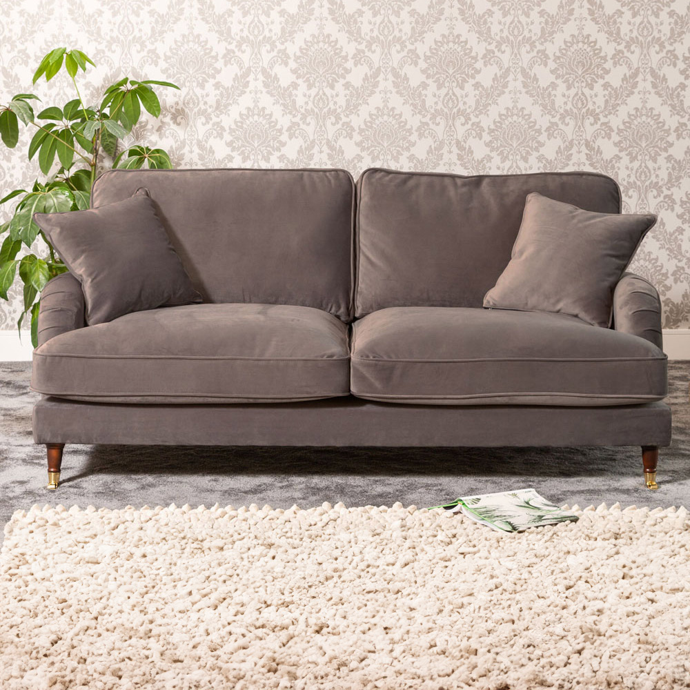 Mackenzie 3 Seater Taupe Plush Velvet Sofa Image 1