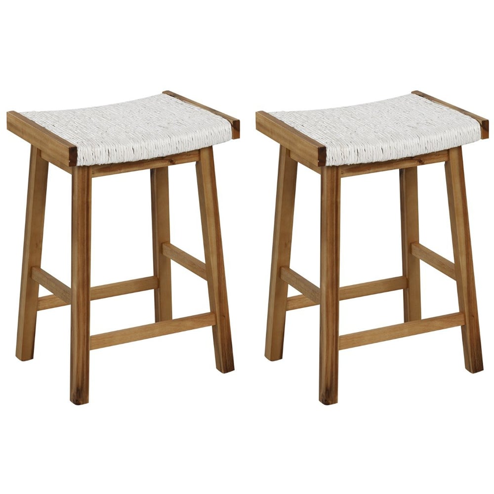 Costway White Seaweed Woven Saddle Bar Stool Set of 2 Image 3