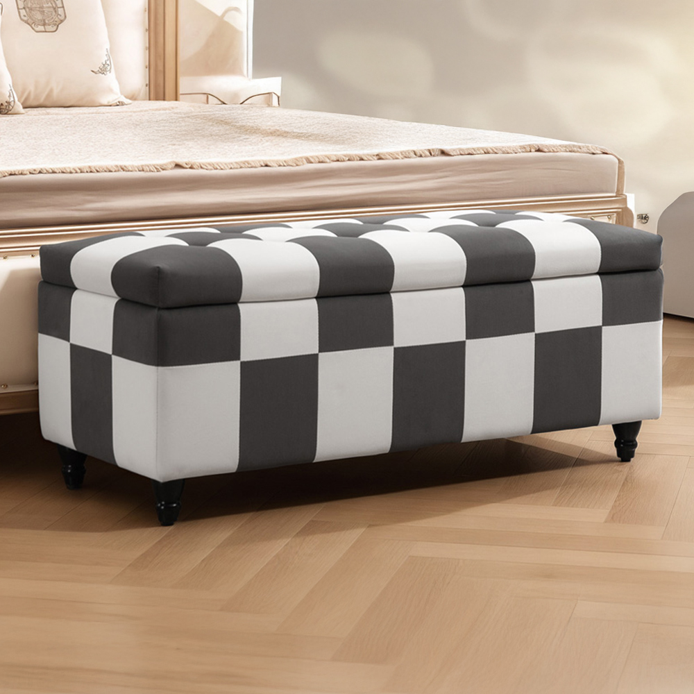 HOMCOM Colour Block Velvet Button Tufted Storage Ottoman Image 1