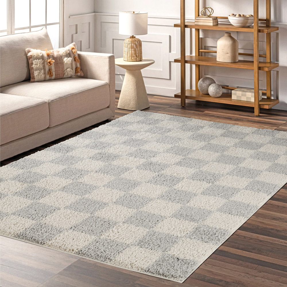 Desire Rugs Chester Grey Shaggy Checkered Rug 160 x 230cm Image 5