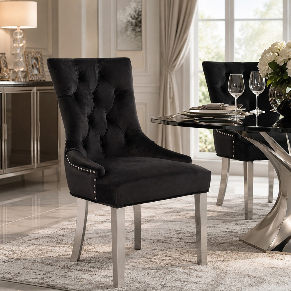 Premier Housewares Richmond Black Velvet Dining Chair Image 3