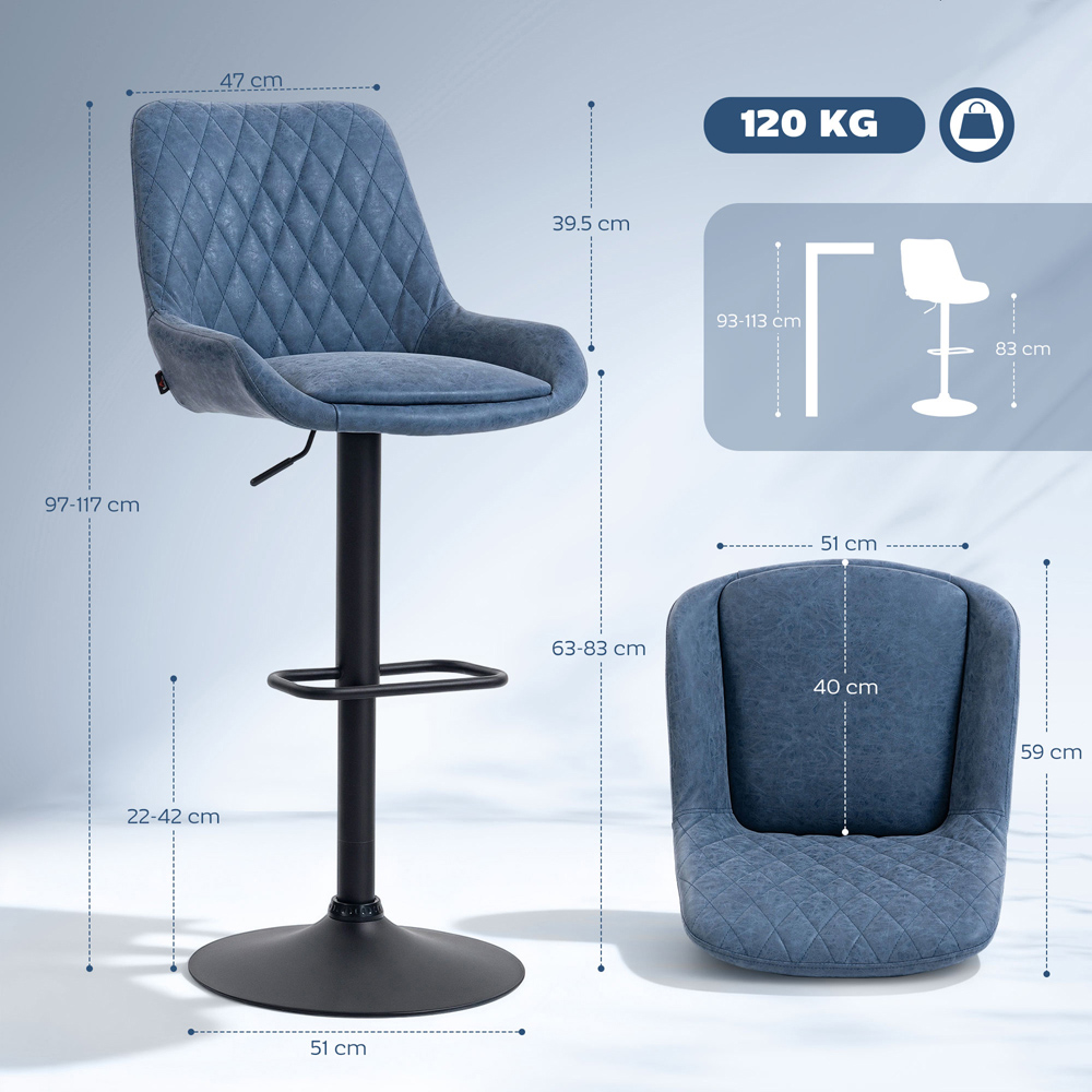 Portland Set of 2 Blue Swivel Bar Stool with Backrest and Footrest Image 9