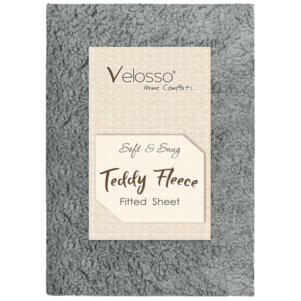 Velosso King Size Silver Teddy Fleece Fitted Sheet Image 1