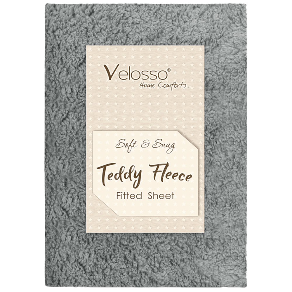 Velosso Double Silver Teddy Fleece Fitted Sheet Image 1
