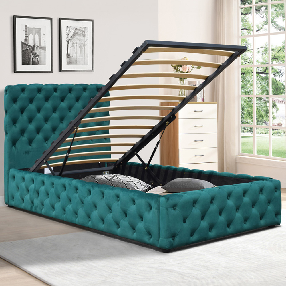 Comfy Living Single Green Tufted Fabric Gaslift Bed Frame Image 1